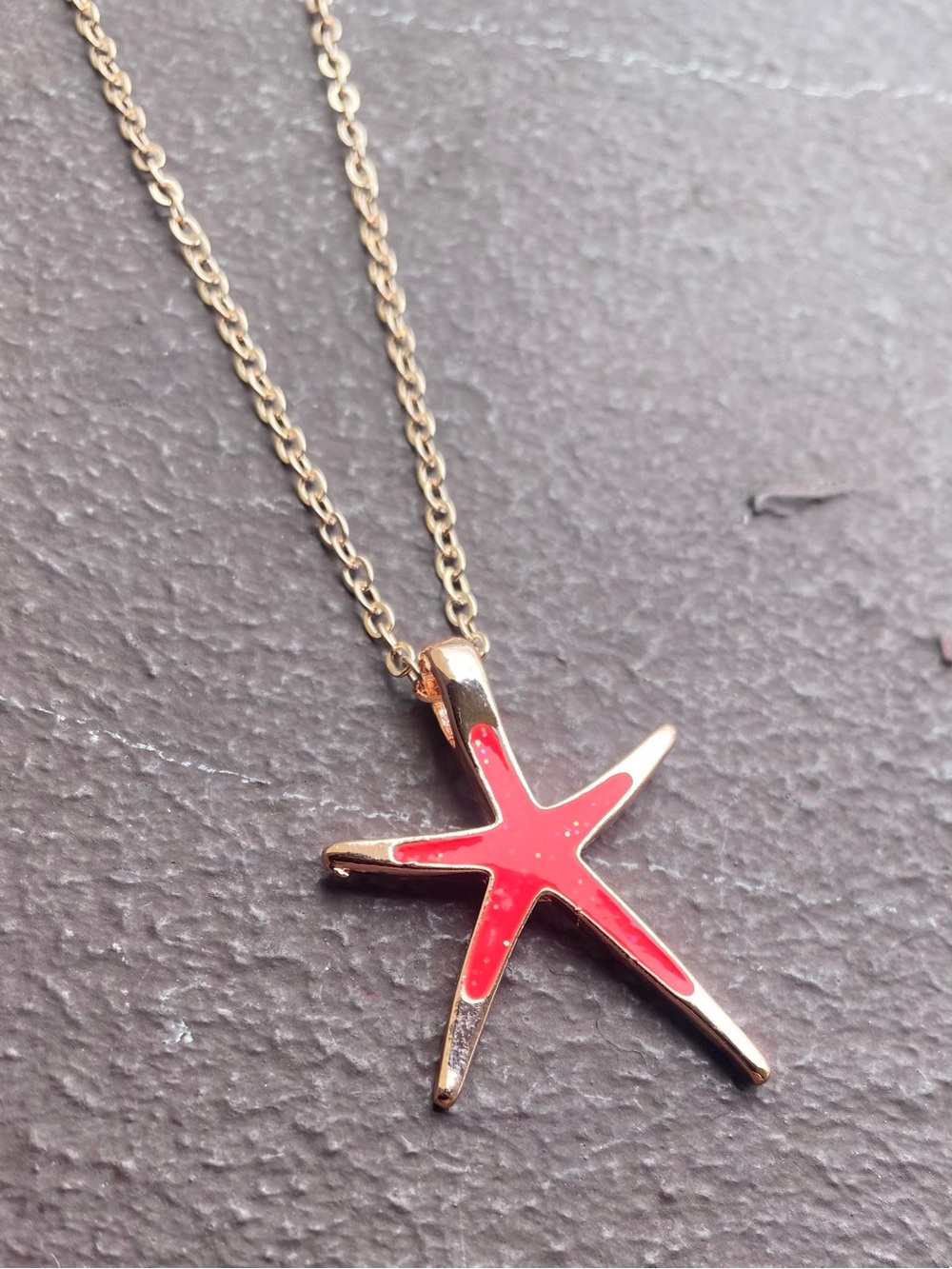 Stainless Steel Gold-Tone Imitation Opal Star Charm / Pendant Necklace